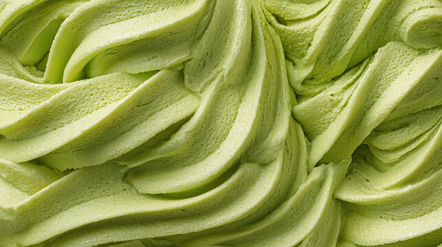 Close-up of vibrant green matcha ice cream swirl, inviting a cool and refreshing experience