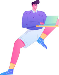 Vector flat gradient illustration of a person working on a computer while working remotely.
