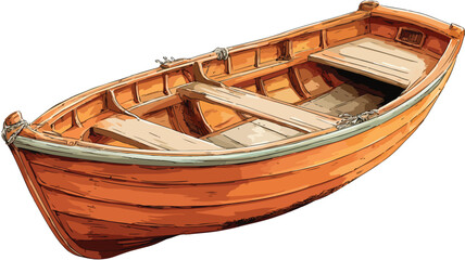 Detailed Wooden Boat Vector Illustration Isolated on White Background