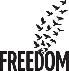 Birds flying out of the word freedom symbolizing liberation and breaking free from constraints silhouette vector
