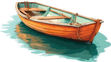 Serene Wooden Rowboat Floating in Peaceful Waters with Outlined Vector Illustration