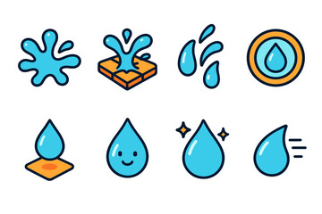 Water splash, drop flat icon set. Liquid, splash, drops collection in flat design.