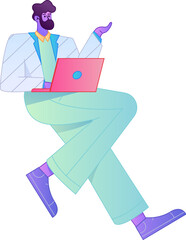 Vector flat gradient illustration of a person working on a computer while working remotely.
