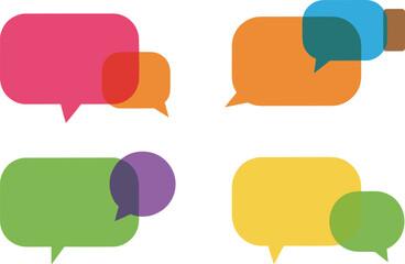 Vibrant collection of colorful and transparent overlapping speech bubbles representing communication, chat, dialogue, social media interaction,
