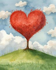 tree with heart shaped leaves, heart tree, love tree, romantic tree, red foliage, heart shaped foliage, love concept, romance, valentine theme, valentine background, wedding concept, anniversary 