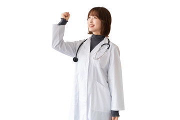 白衣を着た笑顔の女性医療スタッフ（背景透過PNG）