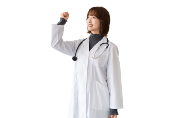 白衣を着た笑顔の女性医療スタッフ（背景透過PNG）