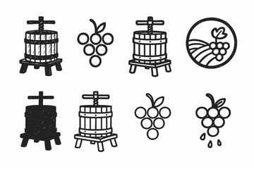 Obraz premium Wine production, winemaking outline icon set. Vineyard, grape harvest icon collection