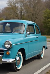 AI generated Sentimental image of vintage automobile featuring chrome details on treelined