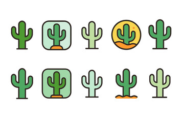 Cactus outline icon set. Succulents, desert, nature, plants icons pack