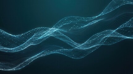 Abstract flowing blue particle wave on dark background, modern technology concept.