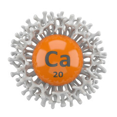Calcium atom with electron shells isolated on transparent background