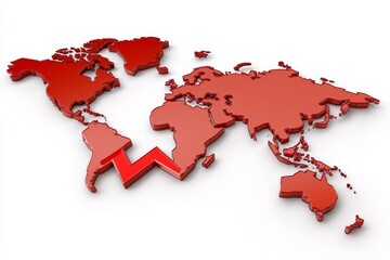 selective focus international economic decline represented on map with red arrows