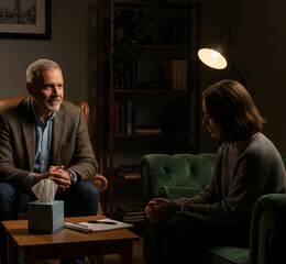 senior couple sitting at table