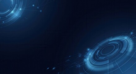 Futuristic abstract technology background with glowing blue circles and digital light effects.