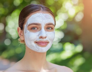 Photodynamic therapy cosmetic face mask the girl is wearing a mask health and beauty