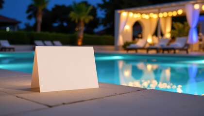 Luxurious Night Poolside Lounge with String Lights and Greenery