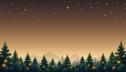 Twilight Forest with Glowing Lights and Starry Sky