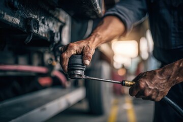 Mechanic tightening industrial components with a pneumatic tool