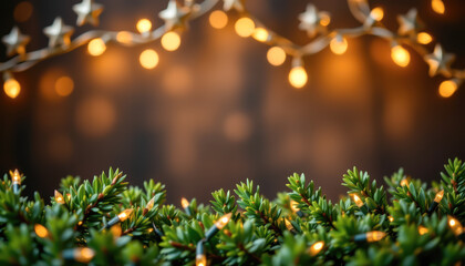 Festive Greenery with Warm Lights and Glittering Garland
