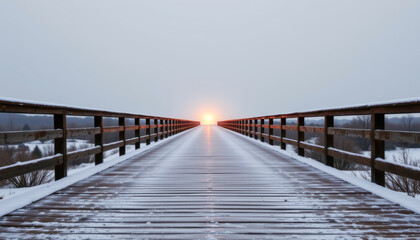 Serene Winter Bridge Sunrise Sunset