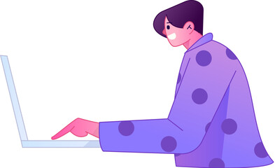 Vector flat gradient illustration of a person working on a computer while working remotely.
