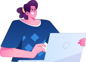 Vector flat gradient illustration of a person working on a computer while working remotely.
