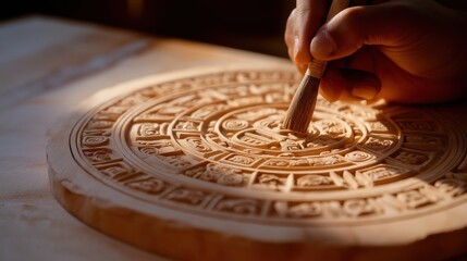 Artisan Hand Cleaning Intricate Wooden Calendar