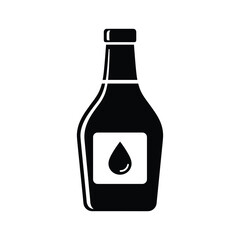 Black silhouette of a bottle with a drop icon on label liquid