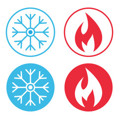 Fire and snowflake temperature icon set. Hot and cold vector simple style website design. Heat and freeze sign, temperature concept collection. Vector illustration. EPS 10