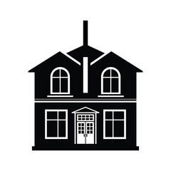 Black silhouette of a two story house with arched windows and a chimney home building