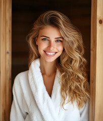 Smiling person in sauna