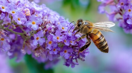 Honeybee on purple flowers