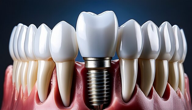 dental implant a detailed view of a single pristine dental implant showcasing the innovative fusion of bio compatible materials for a confident natural smile