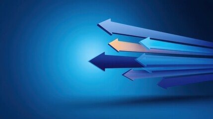 Dynamic Directional Arrows in Motion on a Blue Background for Conceptualizing Progress, Growth, and Movement in Business and Technology Concepts