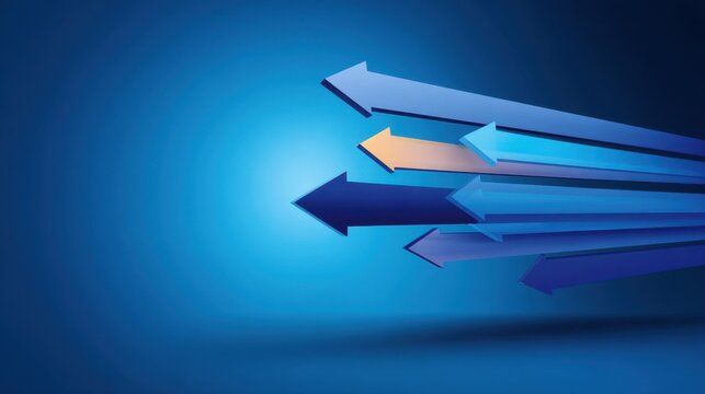 Dynamic Directional Arrows in Motion on a Blue Background for Conceptualizing Progress, Growth, and Movement in Business and Technology Concepts