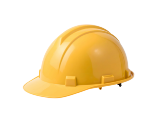 A bright yellow hard hat on a black background