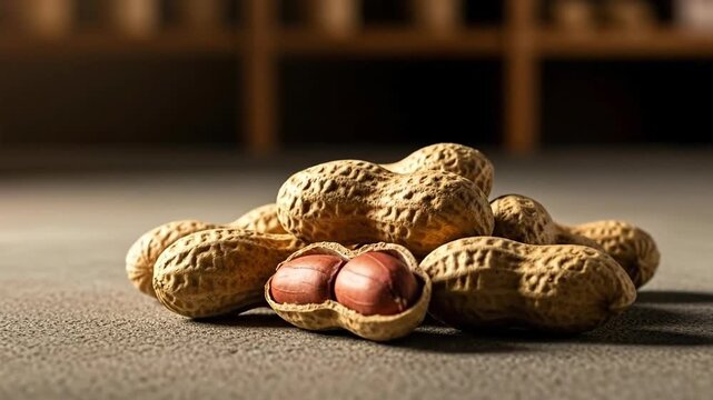Close-up of Peanuts in a Row on a Flat Surface