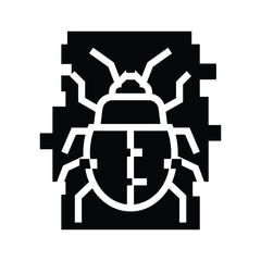 Black and white abstract beetle symbol with pixelated background insect