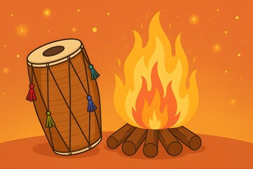 Festive bonfire and dhol drum celebration