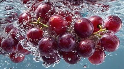 Plump Red Grapes Splashing into Water - Fresh Fruit Visual for Food & Beverage Design
