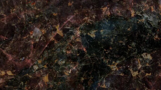 Abstract dark emerald and ruby marble texture background with golden veins 4k video