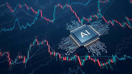 Artificial intelligence chip on stock market graph