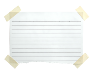 Torn ruled paper sheet, secured with four pieces of tape