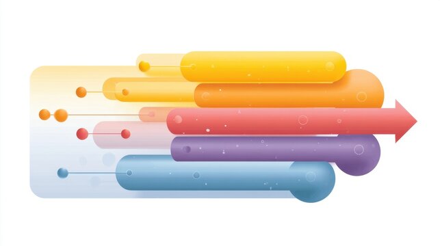 Colorful horizontal bars with arrows representing progress and growth in data visualization, infographic design for business and marketing strategies - Powered by Adobe