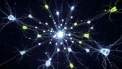 Vibrant neural network with glowing neurons and connections