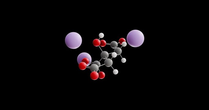 Trisodium citrate molecule, rotating 3D model of e331, looped video on a black background
