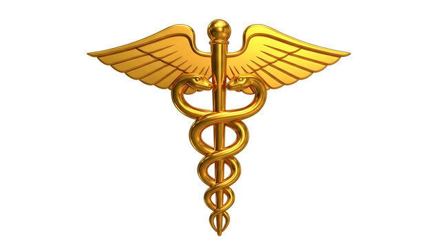 Golden rod of asclepius with wings