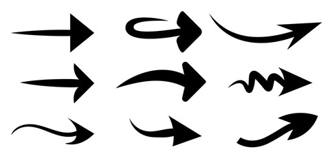 Big Curved Black Arrow Icons Set. Arrows Vector Sign Isolated on White Background.