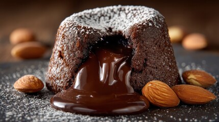 Chocolate lava cake with almonds